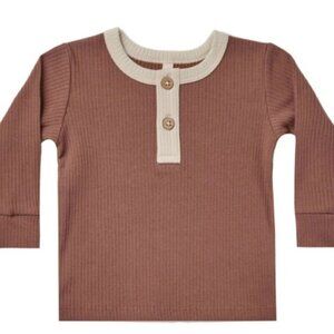 Quincy Mae ribbed long sleeve Henley in pecan size 3-6M
